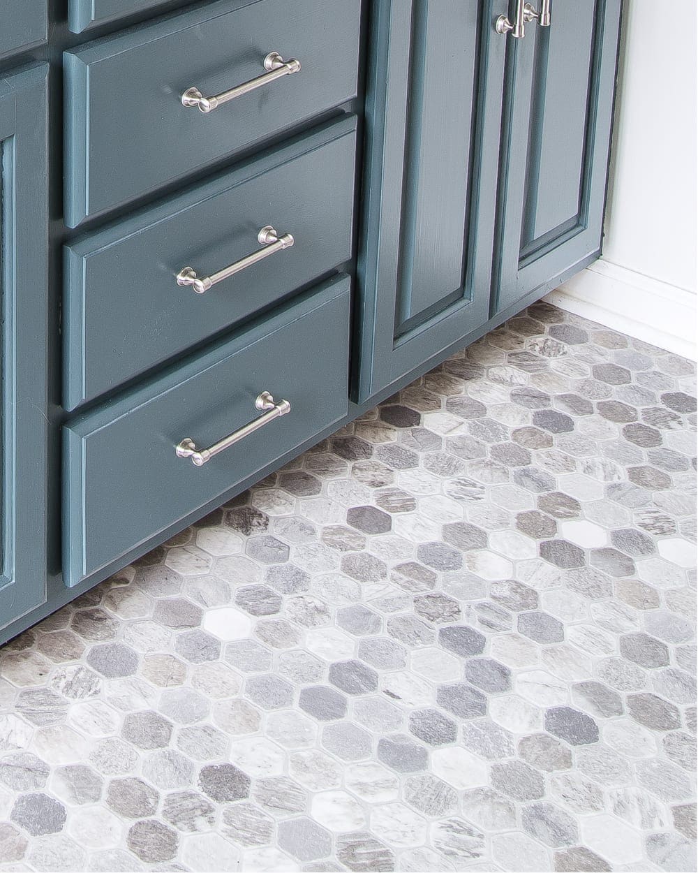 hexagon sheet vinyl flooring installed over tile