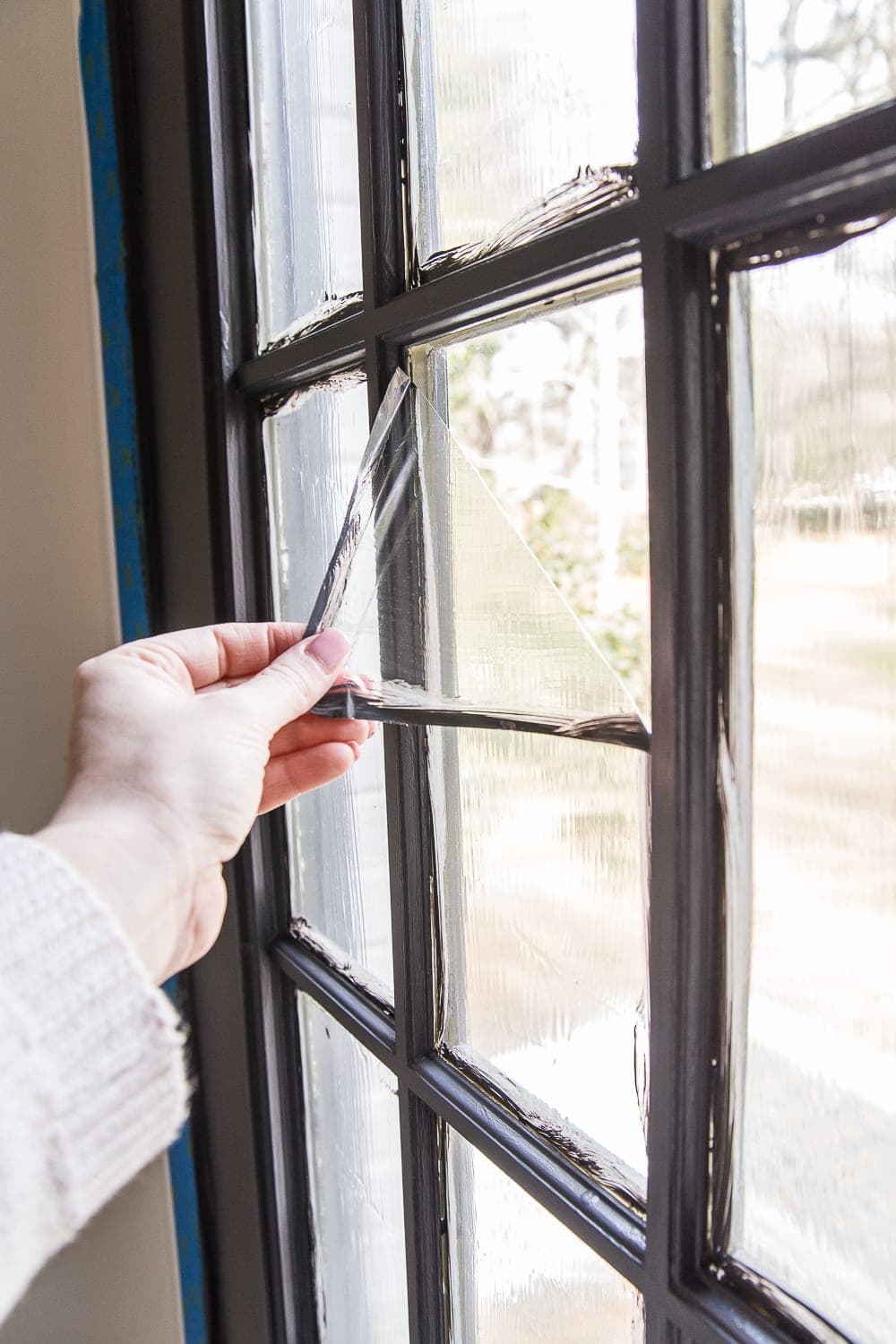 painting French doors using mask and peel for windows