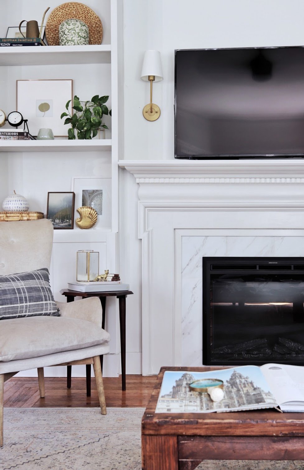 diy electric fireplace with built-in shelves