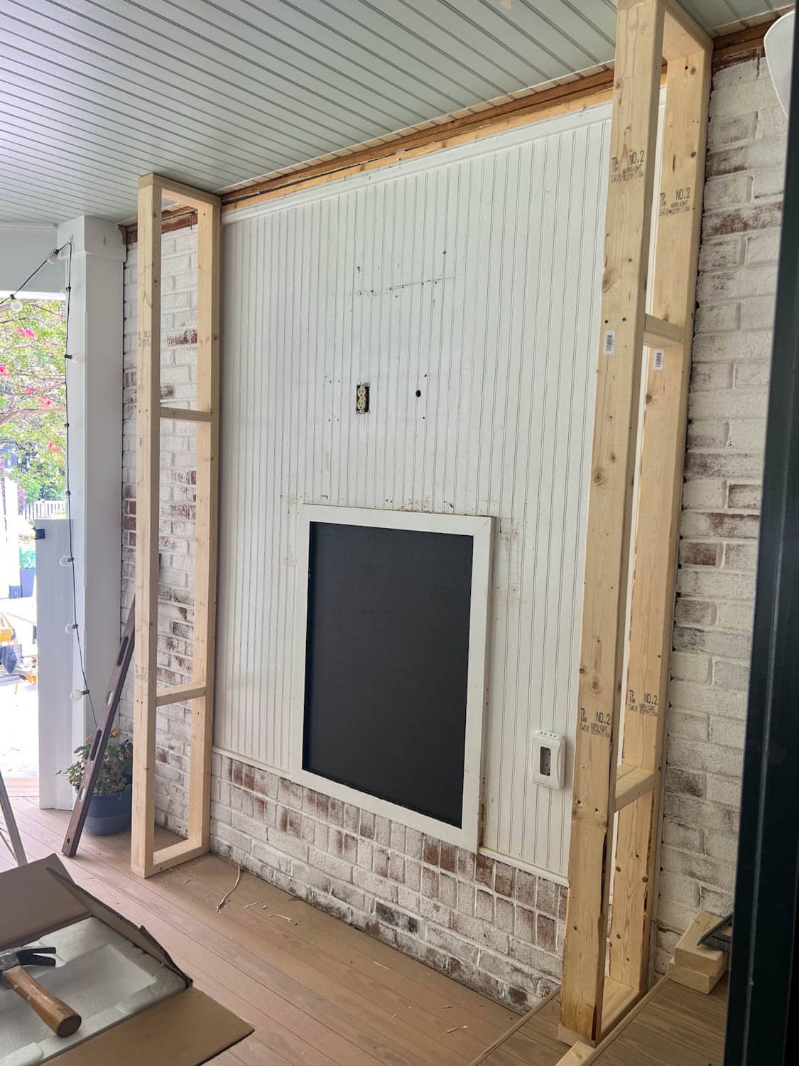 sides constructed for a fireplace frame with 2x4s