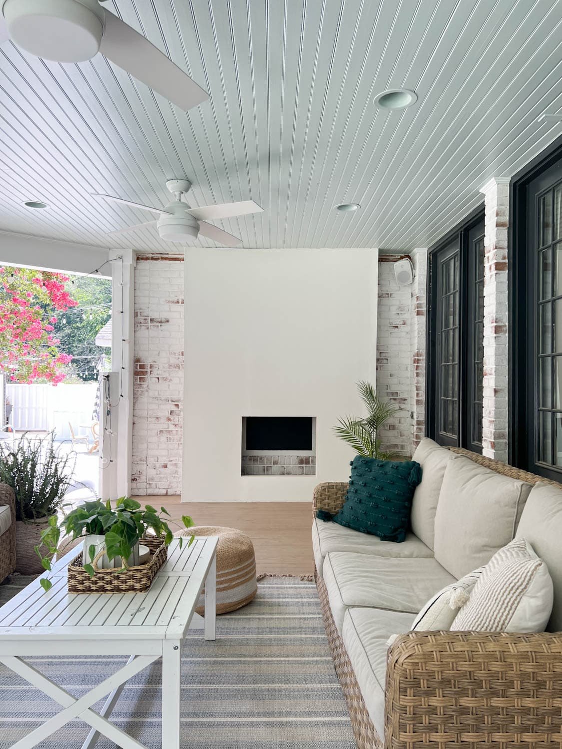 half finished minimalist fireplace idea on a porch